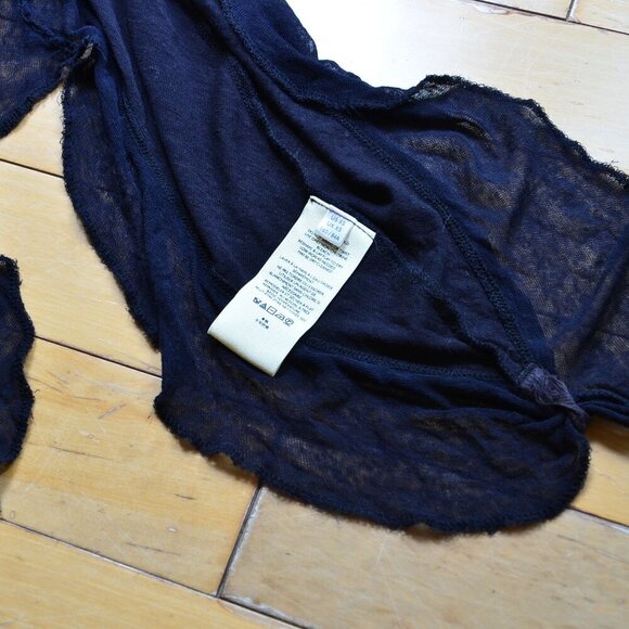 We The Free Women's XS Linen Blend Lace Trimmed Black Top Tee - Picture 8 of 14